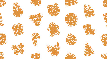 Gingerbread cookies seamless pattern. Isolated on White background