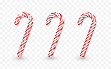 Christmas candy cane isolated on transparent background. Template for xmas or New Year greeting card. Vector illustration