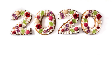 2020 cake isolated on white background. New year concept.