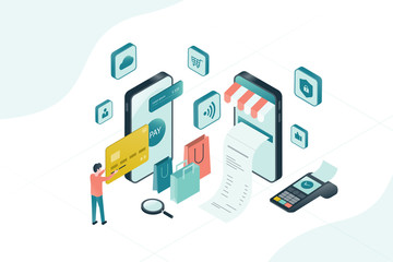 Flat illustration design for mobile payment and online shopping concept