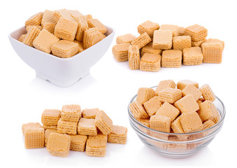 Milk wafers cubes isolated on white background