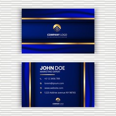 Luxury dark blue business card template with editable text.