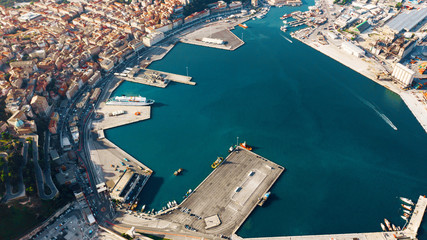 Aerial view of port for import and export and Logistics, big port of Ancona, Italy