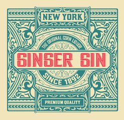 Antique  label with gin liquor design