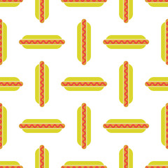Street Fast Food Seamless Pattern. Fresh Hot Dog. Unhealthy High Calories Meal.