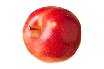 One whole fresh red apple isolated on white background without shadow. Close-up