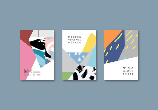 Poster Layouts with Abstract Collage Backgrounds