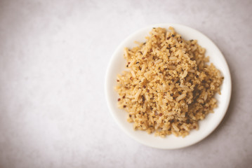 Healthy brown rice and quinoa dinner fully cooked