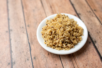 Healthy brown rice and quinoa dinner fully cooked