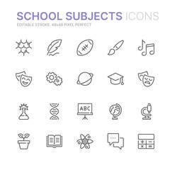 Collection of school subjects related line icons. 48x48 Pixel Perfect. Editable stroke