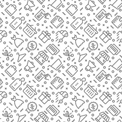 Shopping related seamless pattern with outline icons