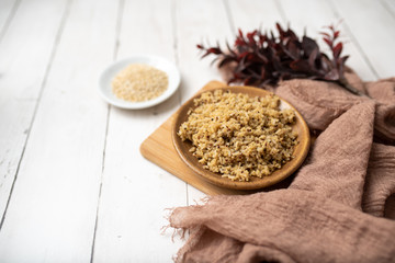 Healthy brown rice and quinoa dinner fully cooked