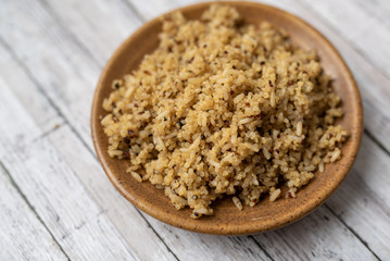 Healthy brown rice and quinoa dinner fully cooked