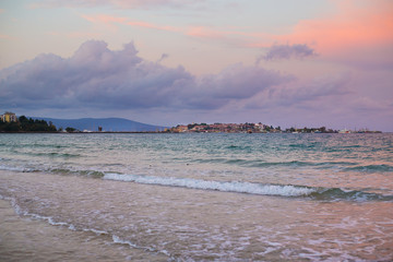 Very beautiful summer sunset on the sea Bulgaria Nessebar