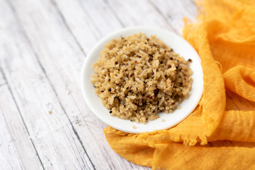 Healthy brown rice and quinoa dinner fully cooked