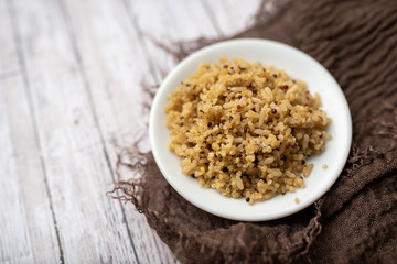Healthy brown rice and quinoa dinner fully cooked