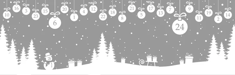 Poster advent calendar 1 to 24 on christmas baubles © picoStudio