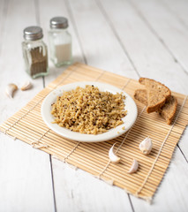 Healthy brown rice and quinoa dinner fully cooked