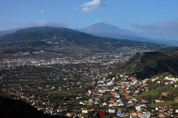 landscape of mountains and cities