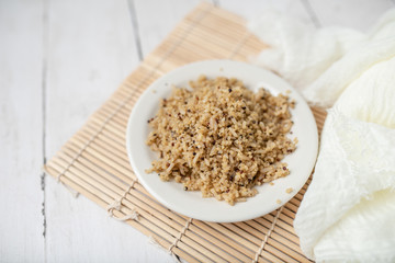 Healthy brown rice and quinoa dinner fully cooked