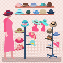 Modern hats store interiorCollection elegant summer hats