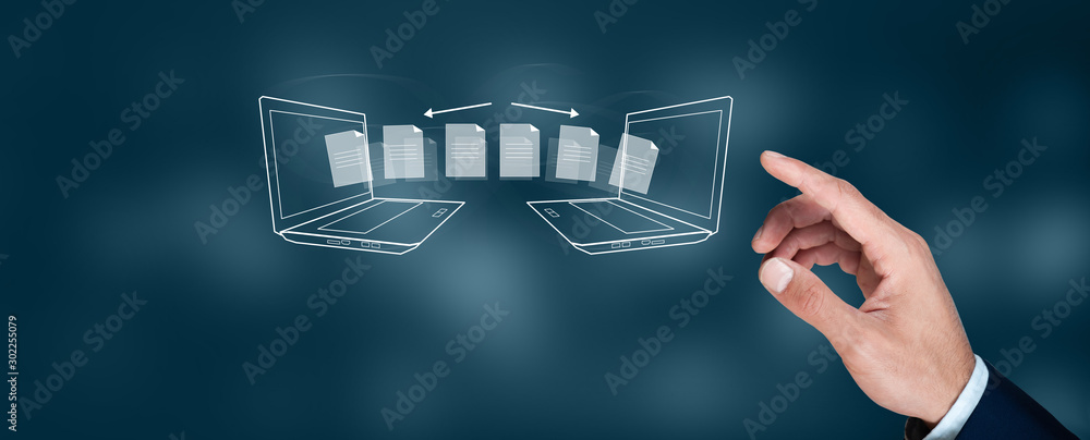 Poster man hand transfer file in screen