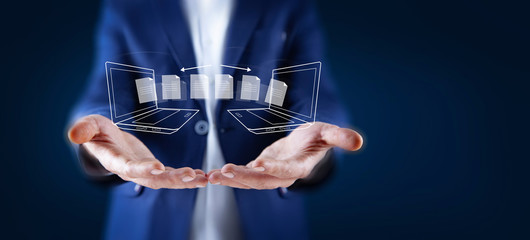 man hand transfer file in screen