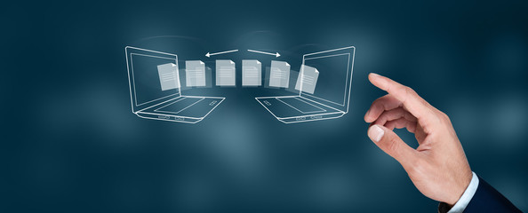 man hand transfer file in screen