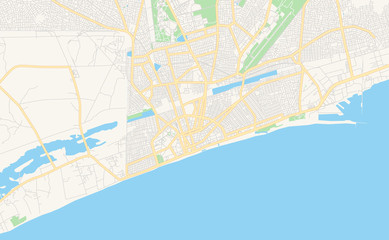 Fototapeta na wymiar Printable street map of Lome, Togo