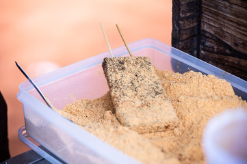 Pork blood cake is a kind of Taiwanese food made from rice and blood. It is usually sold at a food...
