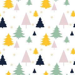 Christmas seamless pattern with christmas tree and snowflakes, vector background.Design template for wallpaper,fabric,wrapping,textile