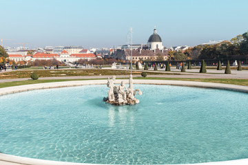 Belvedere Gardens, a historical baroque park with a large pool, fountains and nymphs.