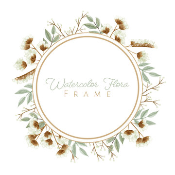 Watercolor leaves and flowers frame for wedding card, and others