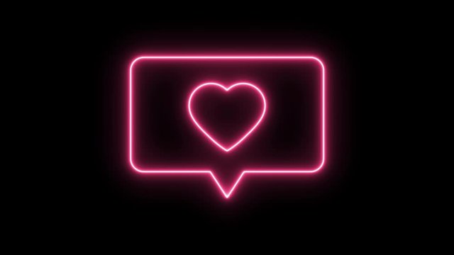 Neon heart  in speach bulb   animation green on black background. 4K video. Happy Valentine's Day