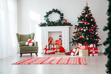 Christmas home interior Christmas tree red gifts new year decor festive background