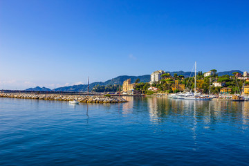 Fototapeta na wymiar Santa Margherita Ligure, Liguria Italia - watching the coast from the sea.