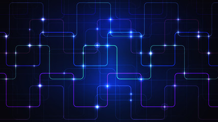 Vector illustration of a techno technology design of luminous lines on a dark blue background. The modern concept of digital technology. EPS 10.