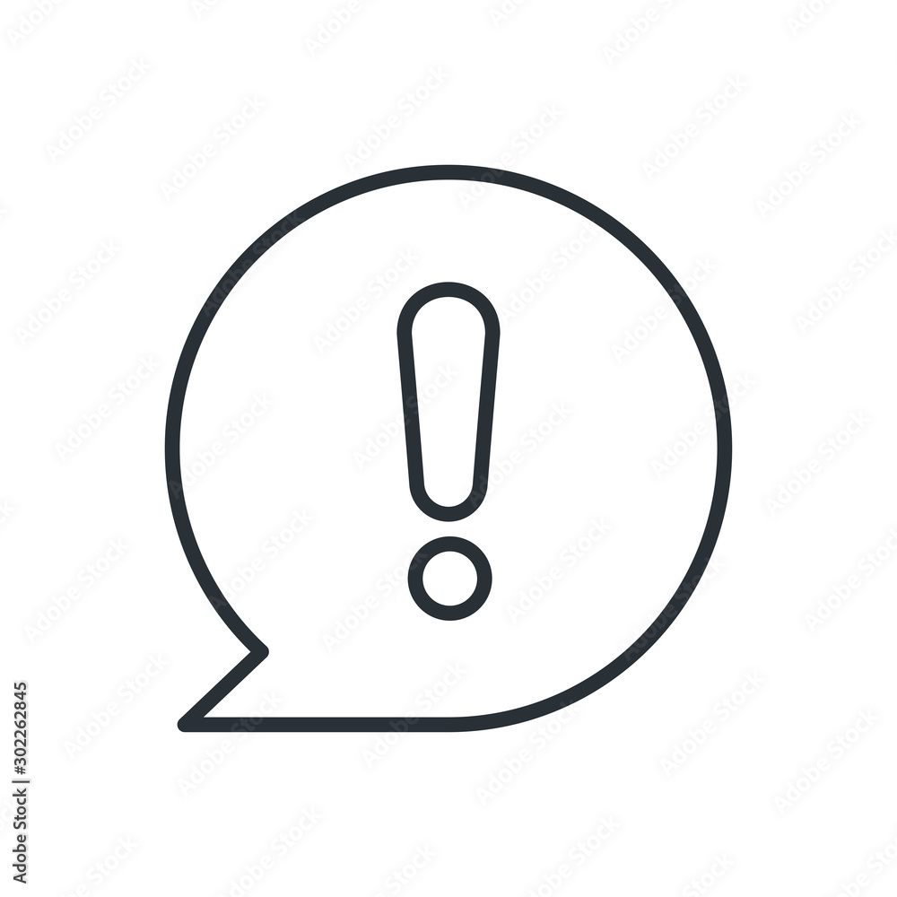 Poster flat vector image on a white background, linear icon with a text bubble with an exclamation mark in 