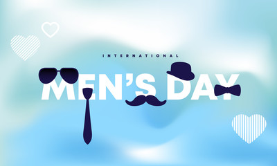 International Men's Day icon. Symbols glasses, tie, men's bow tie, hat, mustache