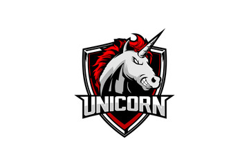 unicorn head cartoon shield vector logo template