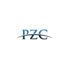 Initial letter PZC, overlapping movement swoosh horizon logo company design inspiration in blue and gray color vector