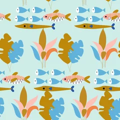 Papier peint Animaux marins Poissons colorés et plantes sous-marines dans un motif transparent