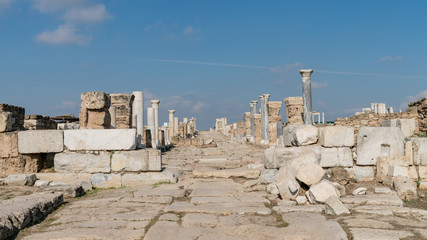 Ruins of the ancient city of Laodikeia in Pamukkale, Denizli, Turkey