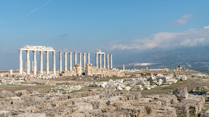 Ruins of the ancient city of Laodikeia in Pamukkale, Denizli, Turkey