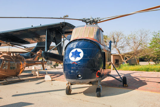 Vintage Sikorsky S-55 Helicopter Displayed At The Israeli Air Force Museum