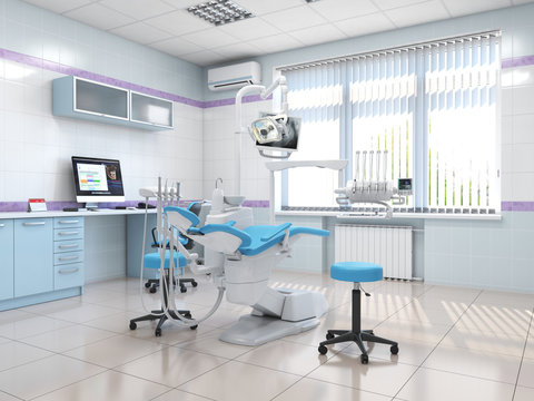 3D rendering modern dentist's office