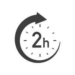 Two hours round icon with arrow. Black and white vector symbol.