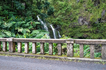 old bridge and waterfall