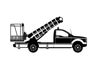 Aerial work platform. Boom lift silhouette. Side view. Flat vector.