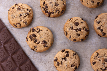 chocolate cookies with chocolate bar on vintage table